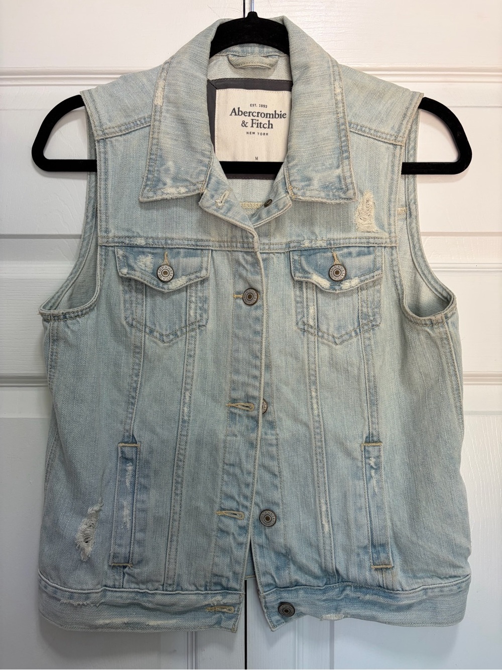 Abercrombie & Fitch Light Blue Distressed Denim Vest M - Picture 14 of 16